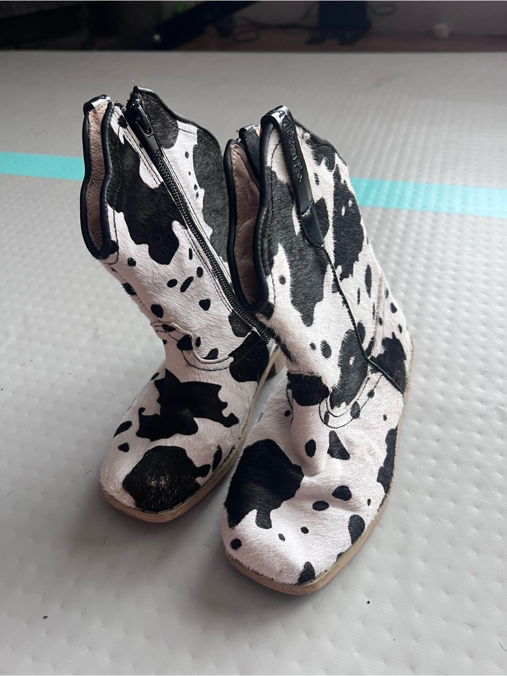 Kids Cow Print Western Boots - Black & White